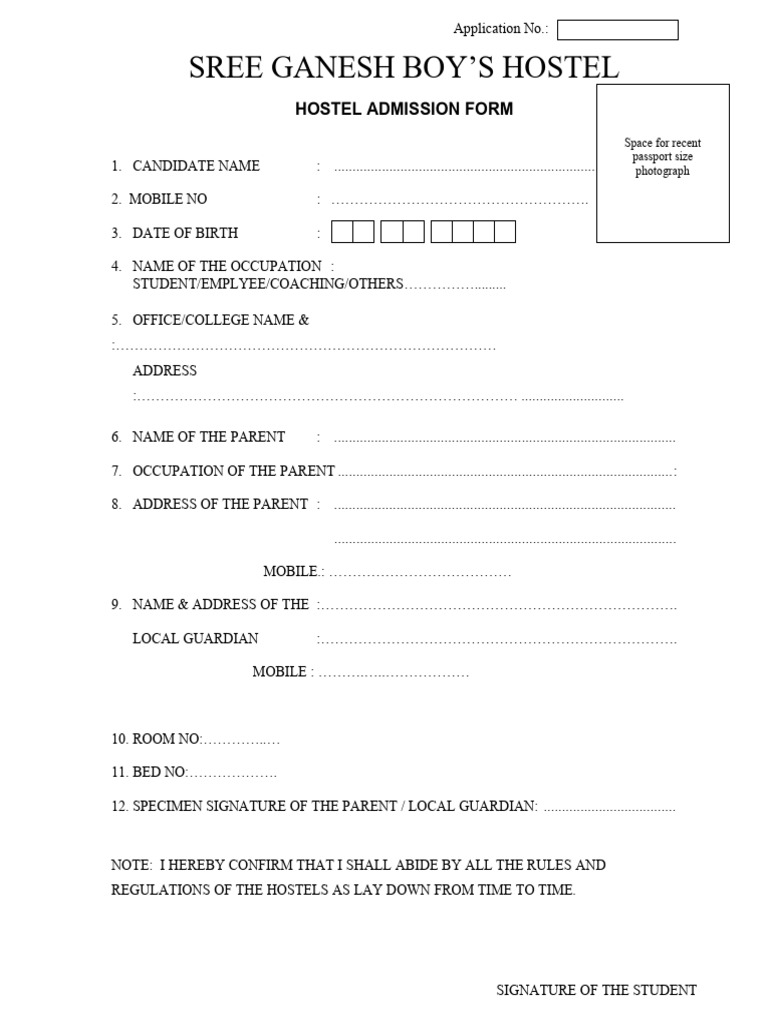 Hostel Application Form | PDF