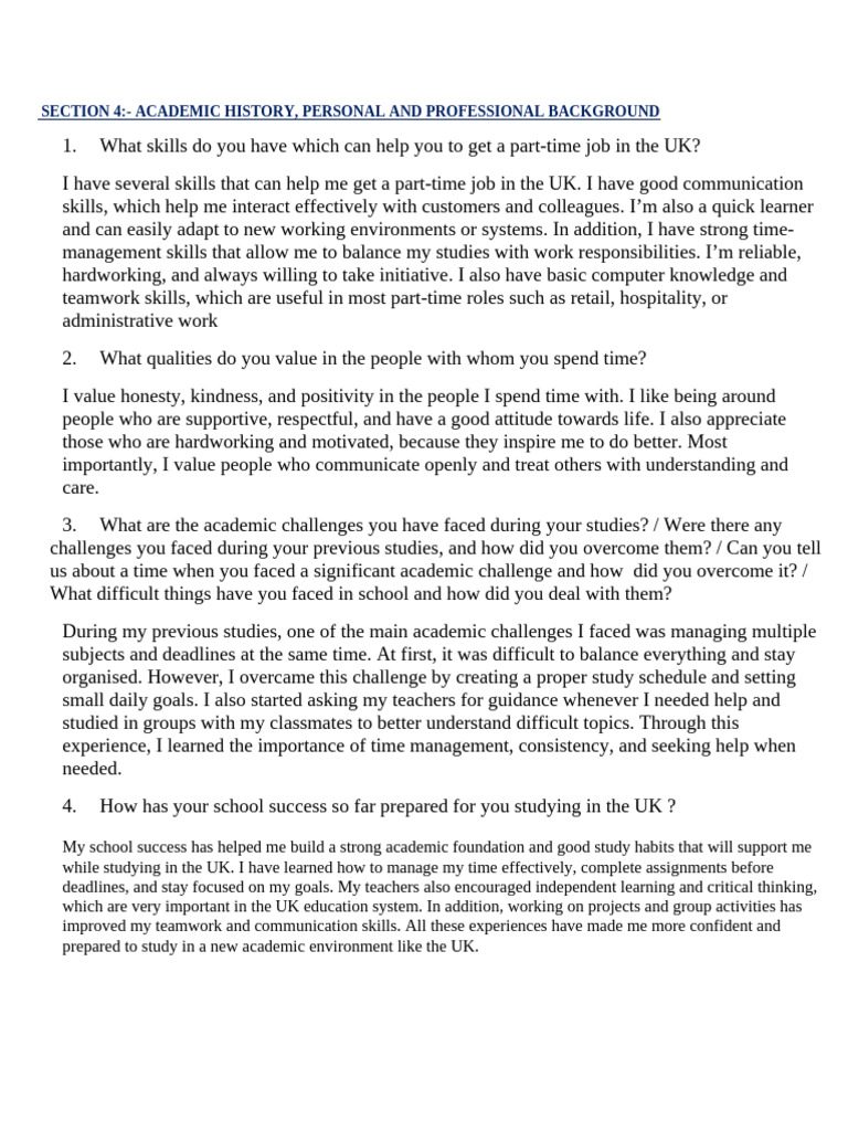 Section 9 - Academic History, Personal and Professional Background ...