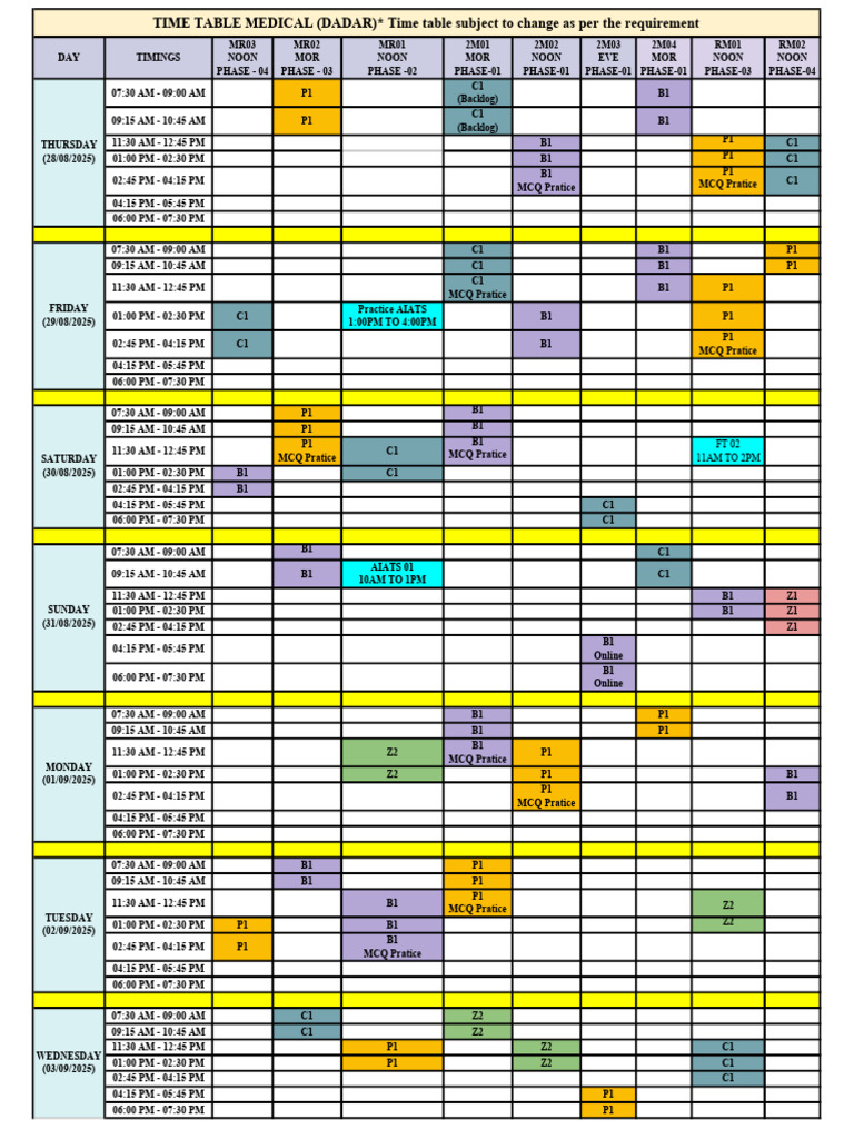 Medical Time Table_28-08-2025 to 03-09-2025_250827_213656 (2) | PDF