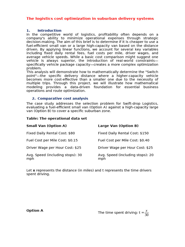 The Logistics Cost Optimization in Suburban Delivery Systems | PDF ...