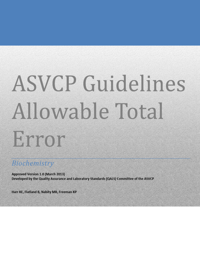 ASVCP Allowable Total Error | PDF | Coefficient Of Variation | Standard ...