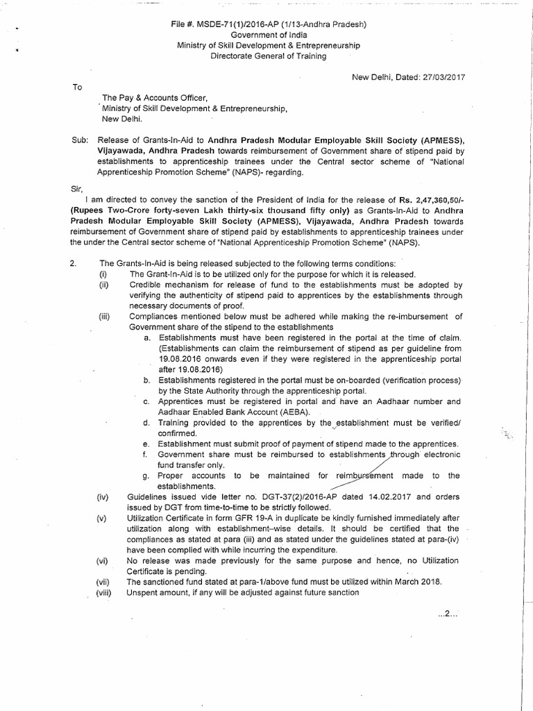 Msde Naps Guidelines Order 27-03-2017 | PDF