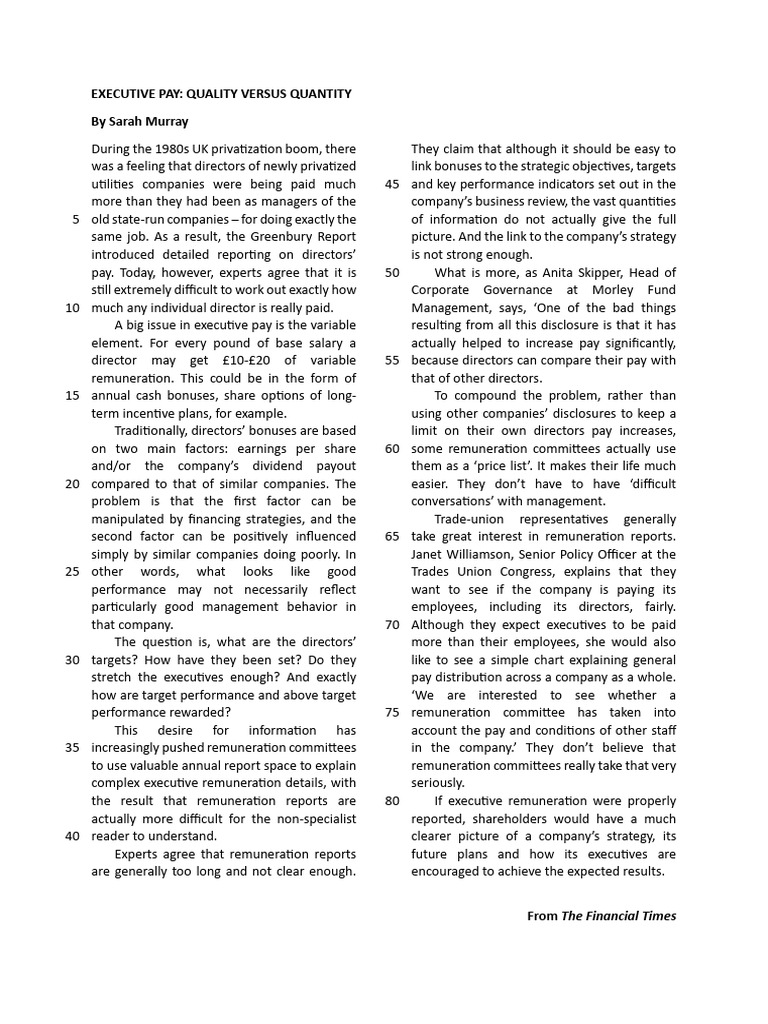 Executive Pay | PDF | Executive Compensation | Business Economics