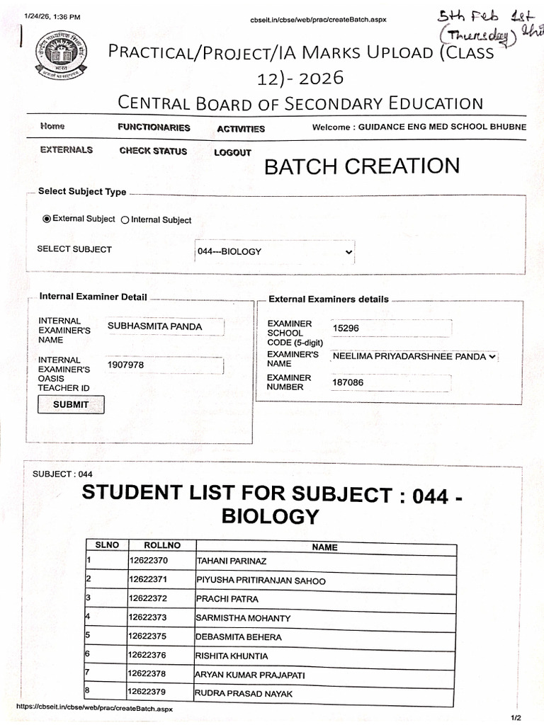 XII Bio Practical 5th Feb 2026 (1st Shift) | PDF