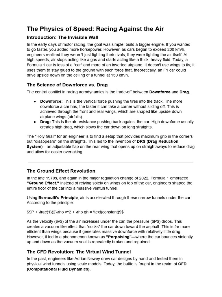 The Physics of Speed - Racing Against The Air | PDF | Fluid Dynamics ...