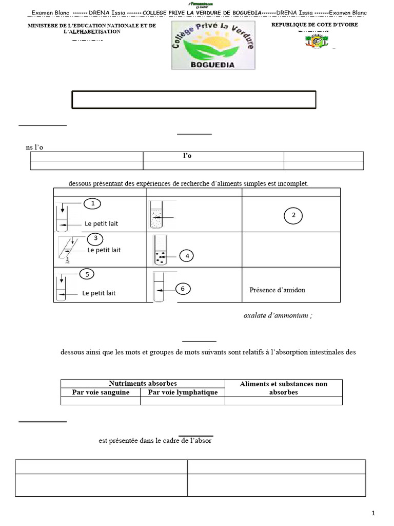 Sciences de La Vie Et de La Terre: Bepc Blanc Local 3 Coefficient: 2 ...