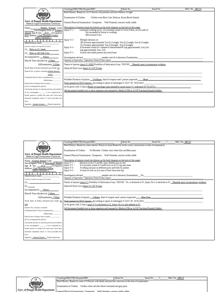 MLR MLC Medical Legal Certificate | PDF | Medical Specialties ...