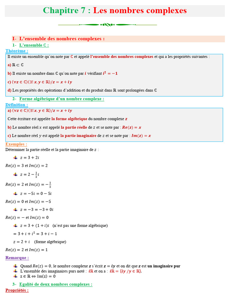 Cours Les Nombres Complexes-1 | PDF | Nombre complexe | Zéro d'une fonction