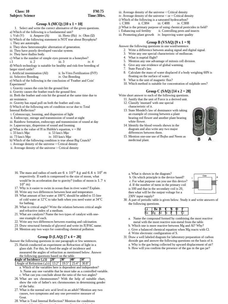 SEE Practice Questions Science | PDF | Water | Physical Sciences