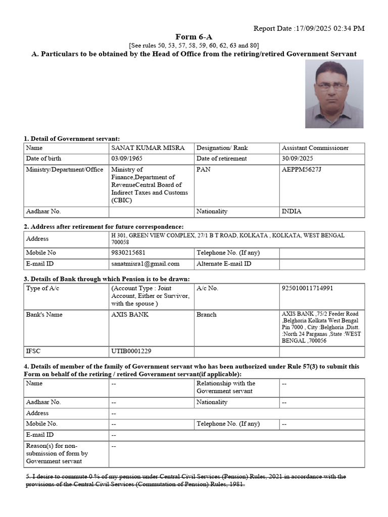 Form6A of Sanat Mishra AC | PDF | Pension