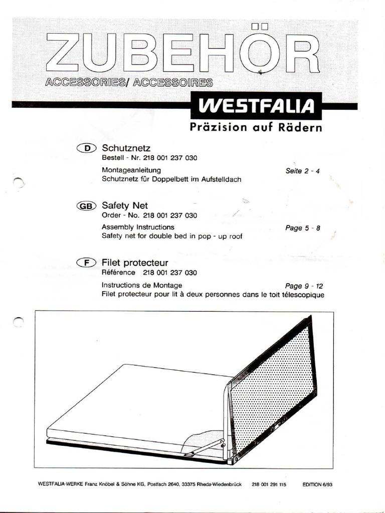 1993 California Poptop Roof Safety Net Mounting Instructions WM | PDF