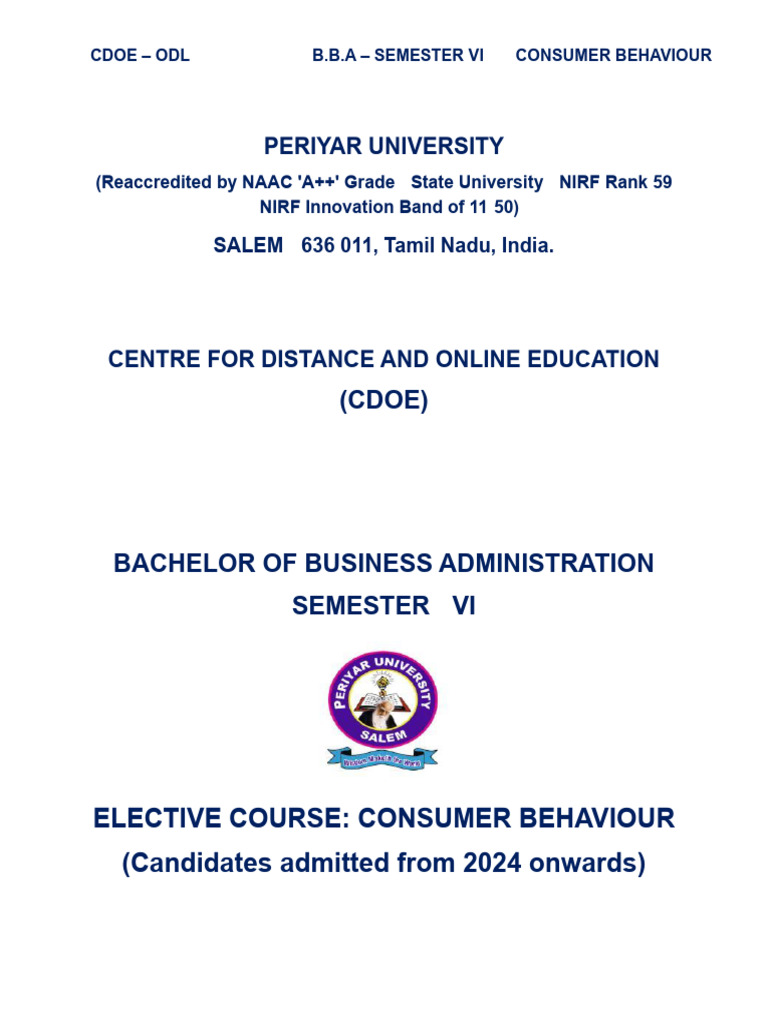 6 - ODL CB Unit 1 To Unit 5 | PDF | Consumer Behaviour | Marketing