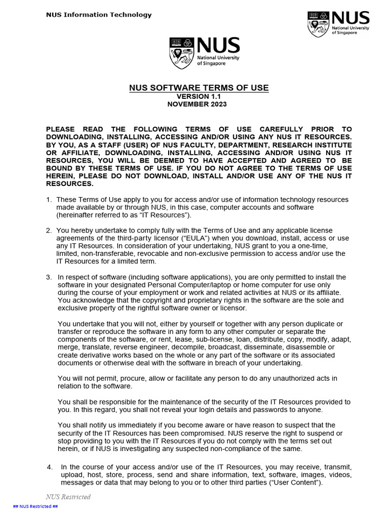 Nus Software Terms of Use | PDF | Damages | Legal Liability