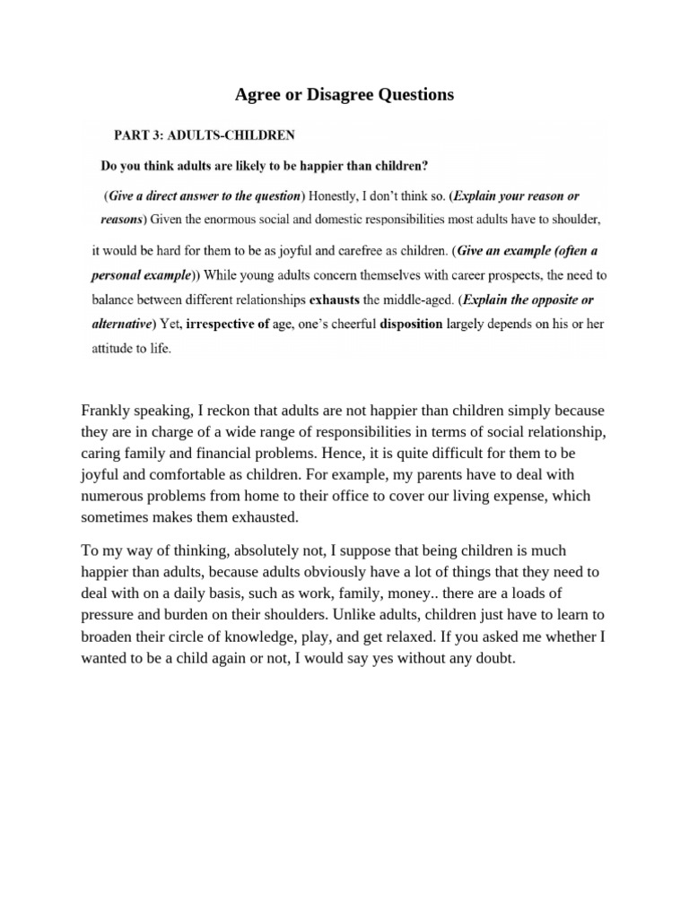 Agree or Disagree Questions | PDF