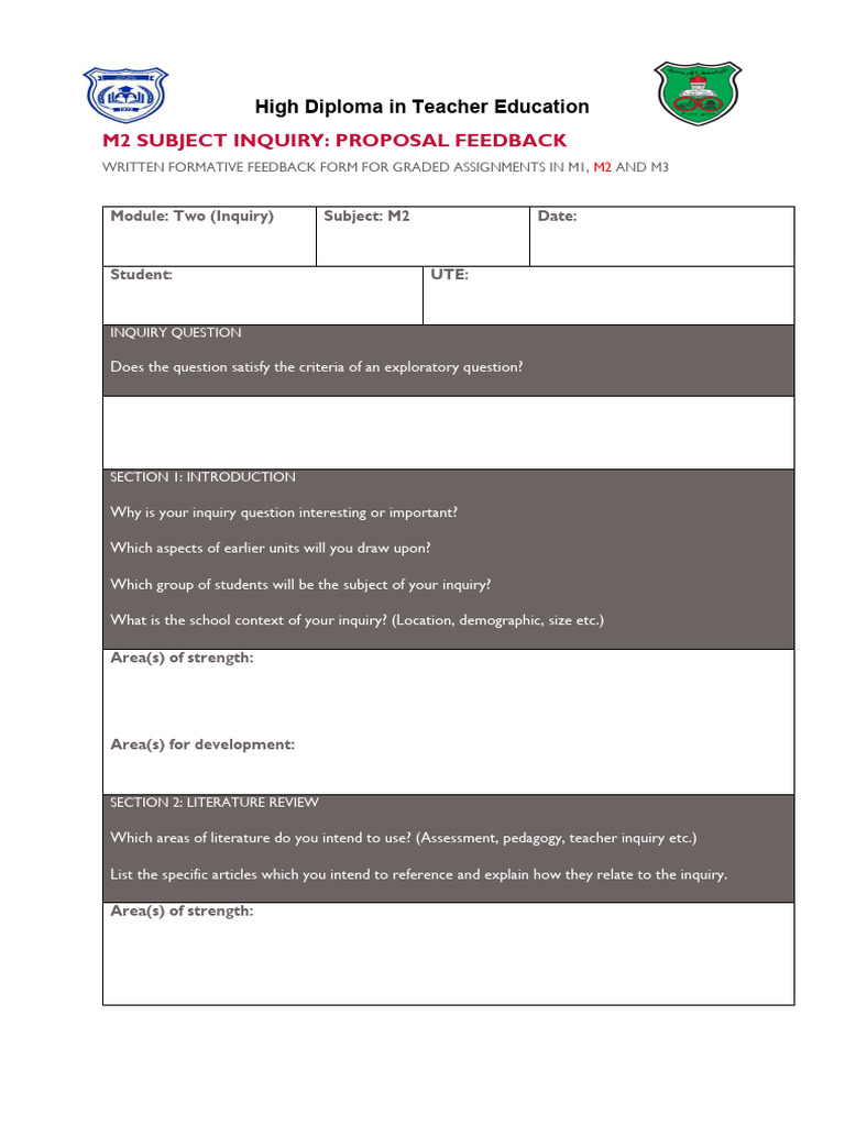 Inquiry Proposal Feedback Report | PDF