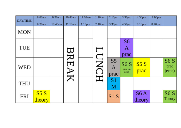 Timetable Kgss | PDF
