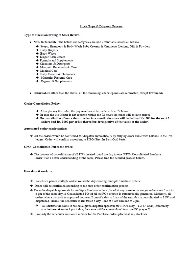 Stock Types and Dispatch Process | PDF