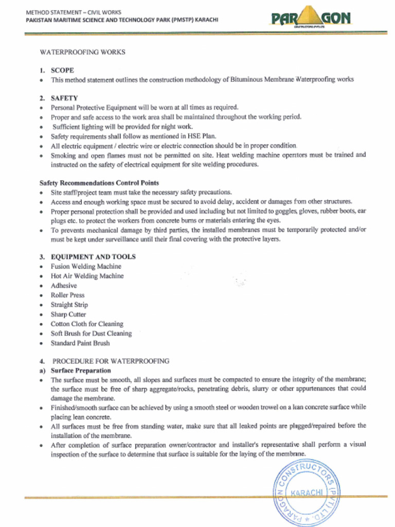 Water Proofing Methodology | PDF | Welding | Construction