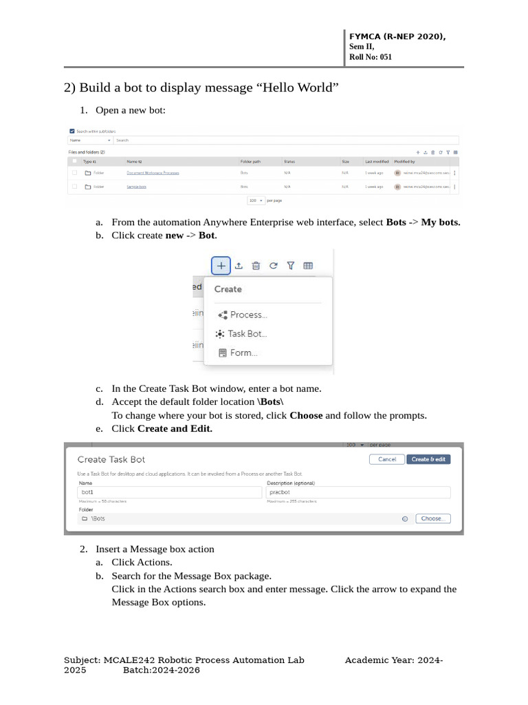 2.2 Creating first bot | PDF | Dialog Box | Internet Bot