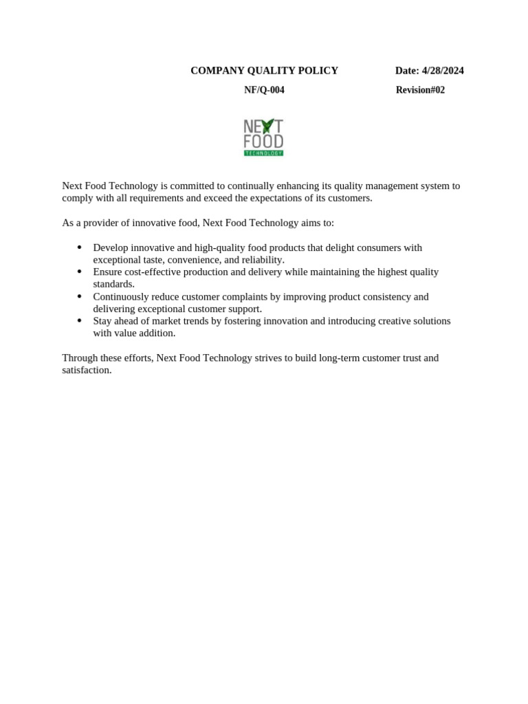 Company Quality Policy | PDF