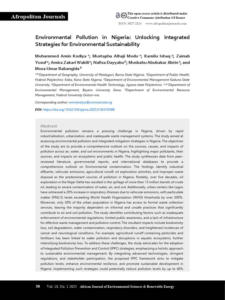 Environmental Pollution in Nigeria Unlocking Integ | PDF | Air ...