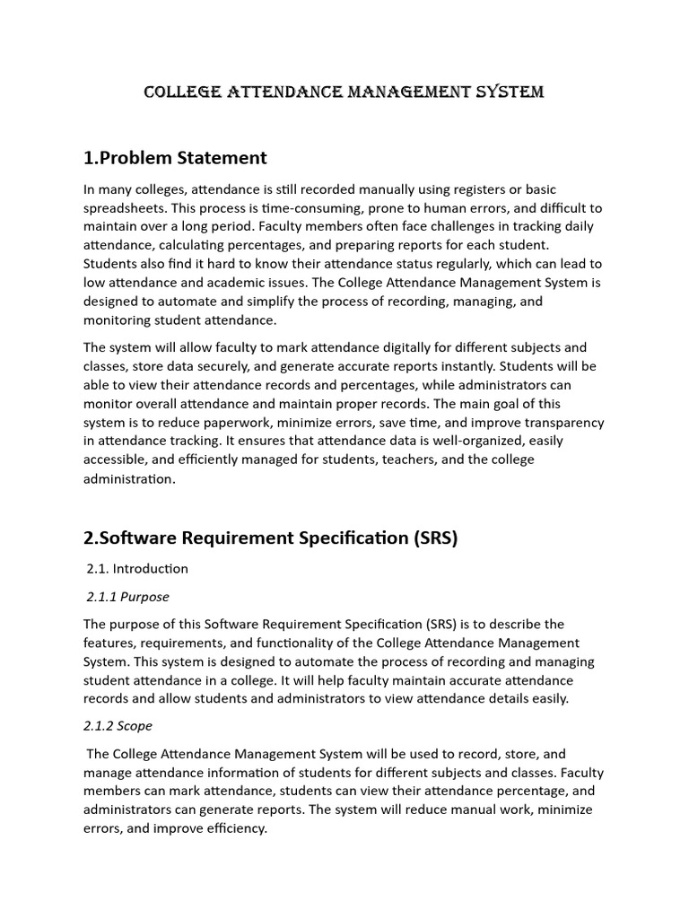 1.problem Statement: College Attendance Management System | PDF | User ...