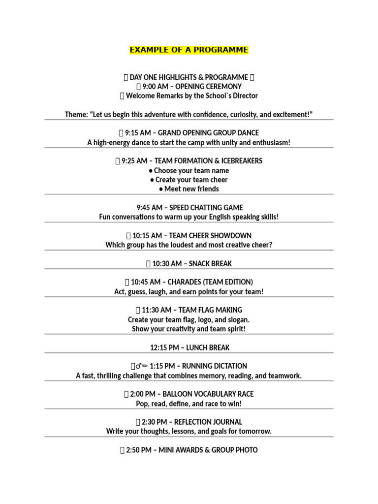 English Camp Programme | PDF
