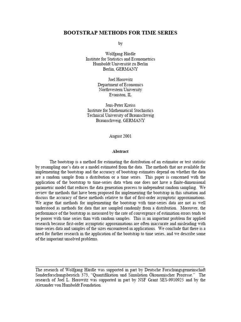 Bootstrap Methods For Time Series | PDF | Bootstrapping (Statistics ...
