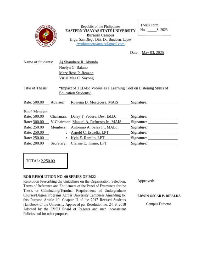Thesis Panel of Examiners | PDF