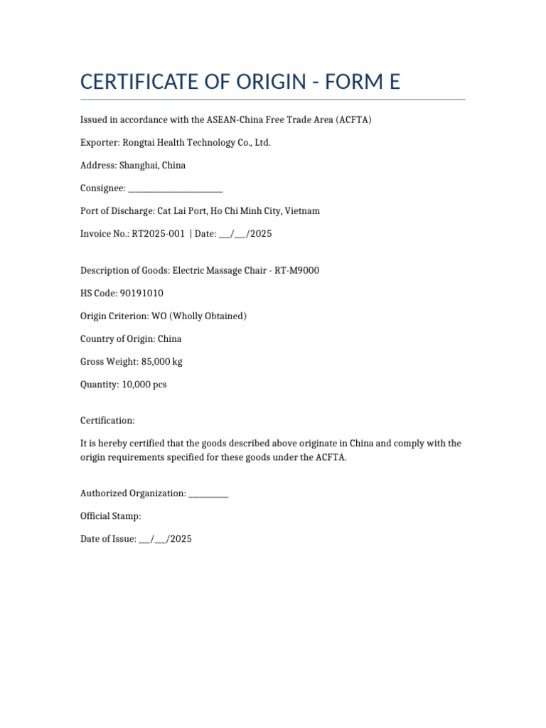 Mau Certificate of Origin Form E | PDF