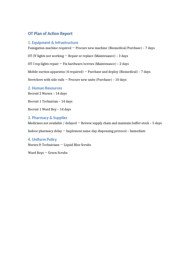 OT Plan of Action Report | PDF