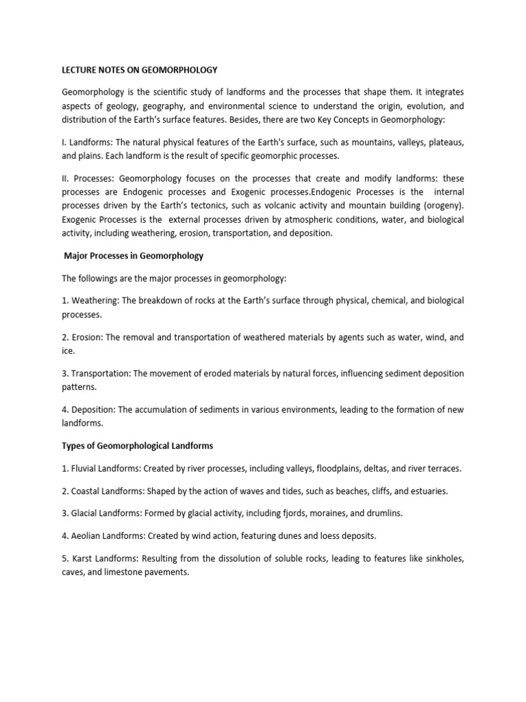 Lecture Notes on Geomorphology | PDF | Geomorphology | Erosion