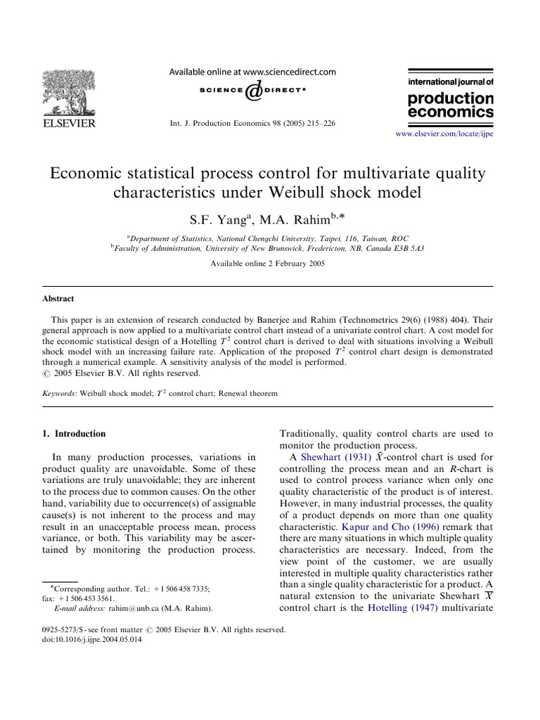 Economic Statistical Process Control For Multivariate Quality ...