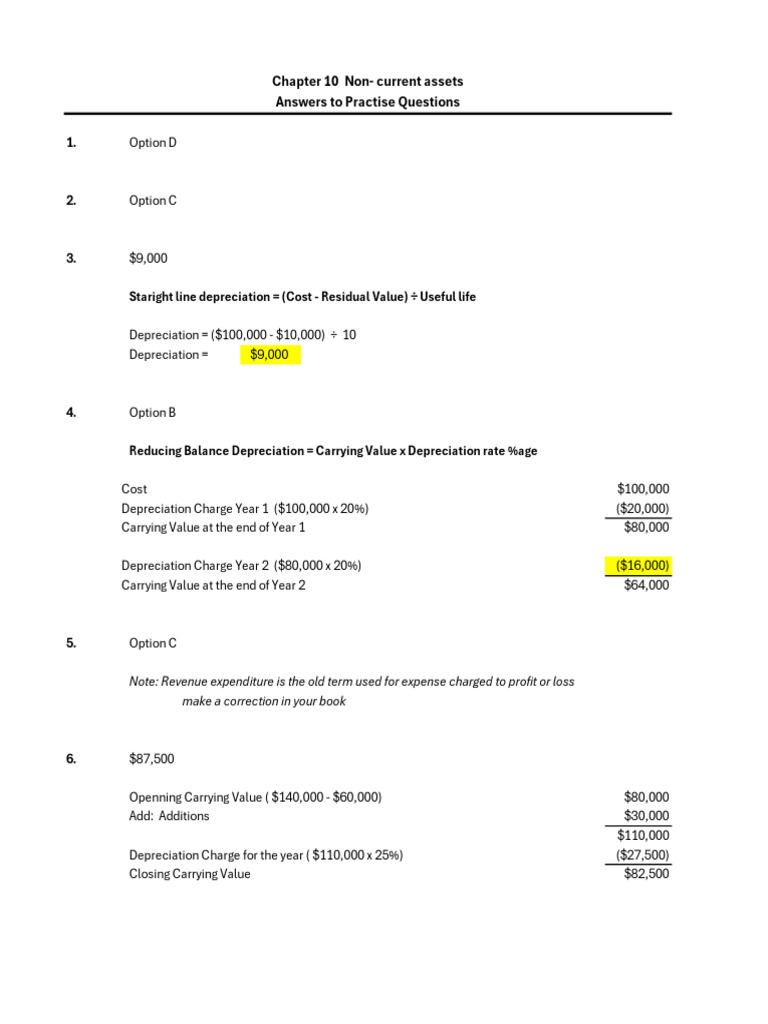 FA2 CH10 Non Current Assets - Ans | PDF | Depreciation | Book Value