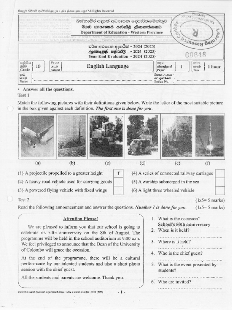 Grade 10 English 3rd Term 2024 | PDF