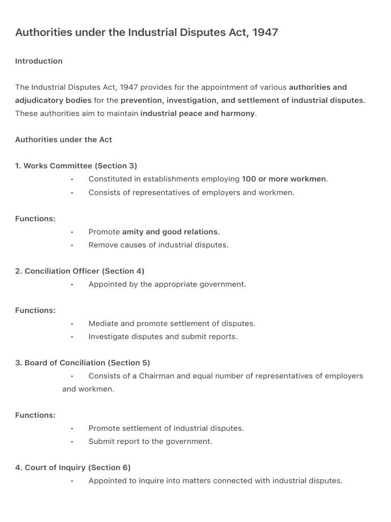 Authorities Under The Industrial Disputes Act, 1947 | PDF