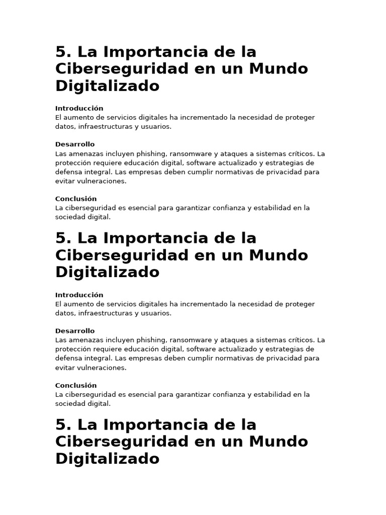 La Importancia de La Ciberseguridad en Un Mundo Digitalizado | PDF ...