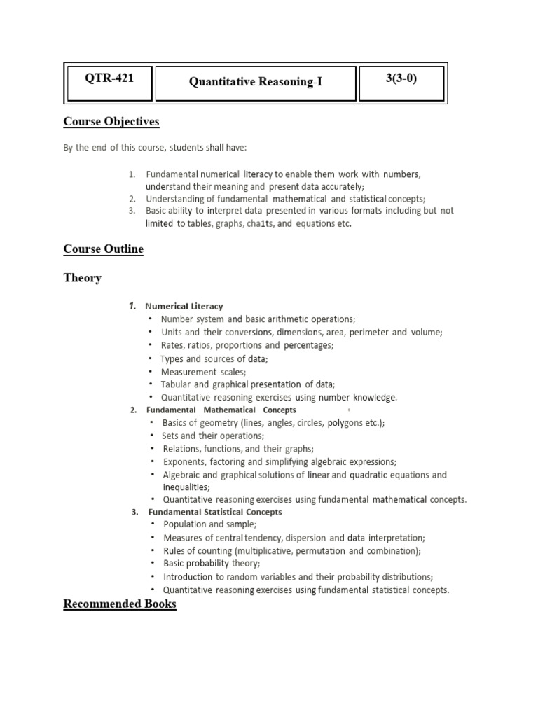 QTR 421 Quantitative Reasoning I | PDF | Mathematics | Statistics