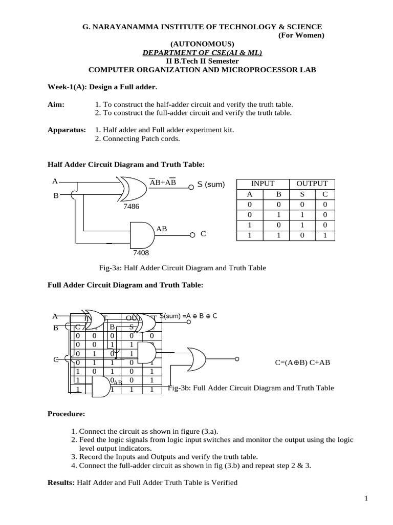 Coa Lab Manual - Aiml | PDF | Digital Electronics | Computer Engineering