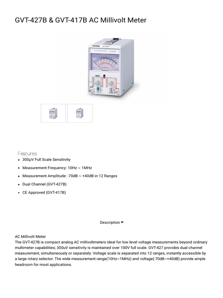 GVT-427B & GVT-417B AC Millivolt Meter-Product-GW Instek | PDF