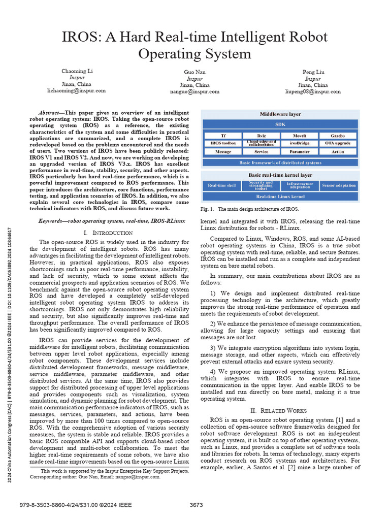 IROS A Hard Real-Time Intelligent Robot Operating System | PDF | Linux ...