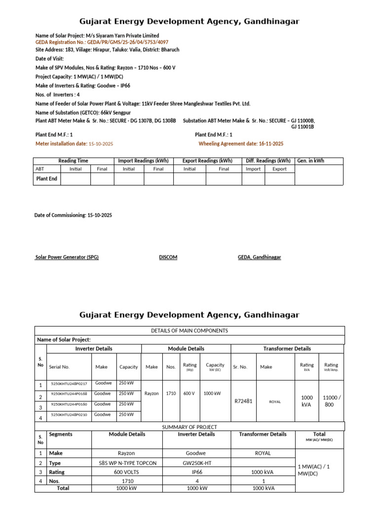 IR Format_GERC Siyaram Yarn | PDF | Power Inverter | Energy Technology