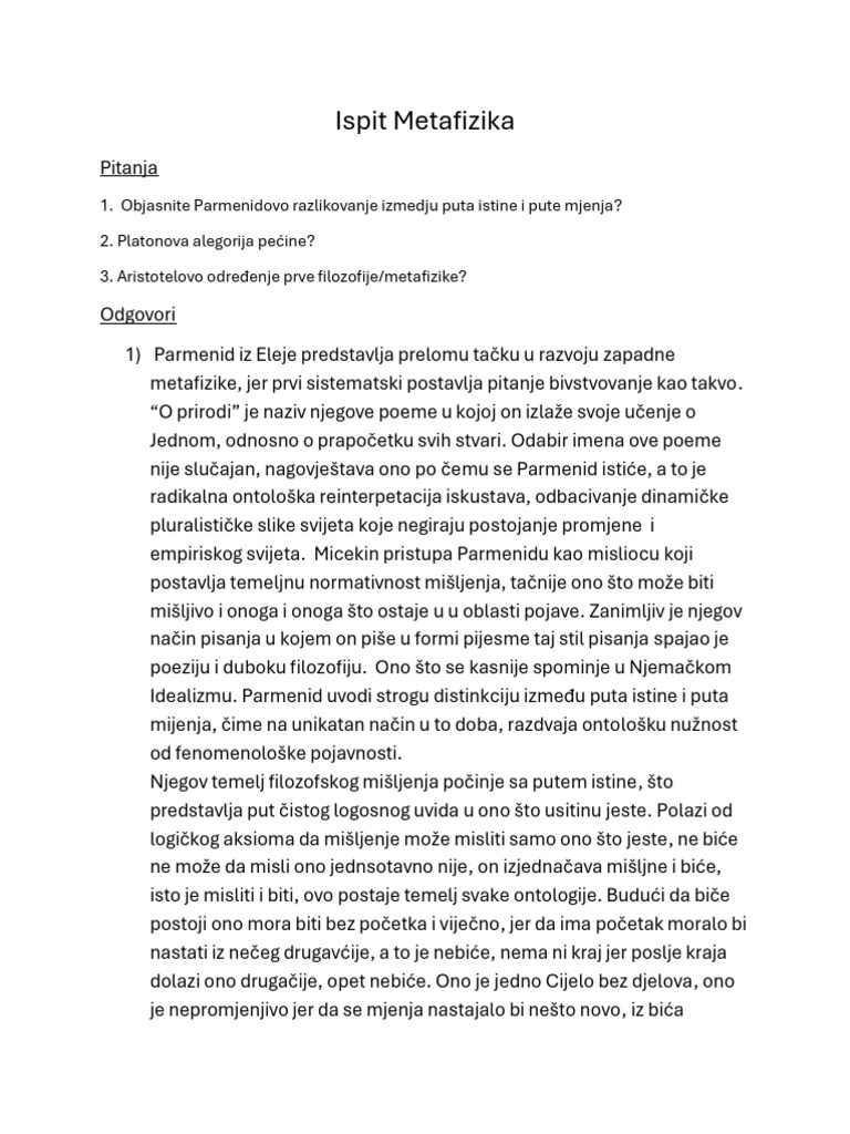 Ispit Metafizika | PDF