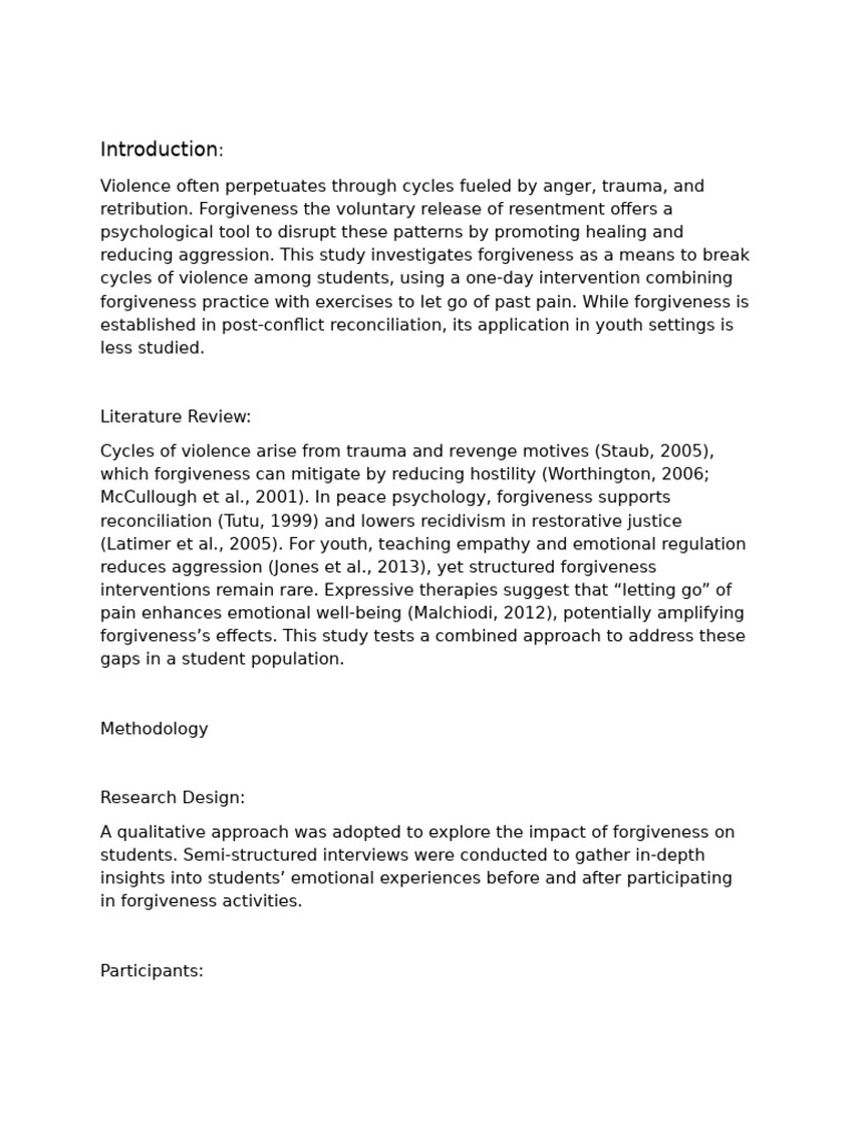 Peace Psy Proposal | PDF | Forgiveness | Psychological Trauma