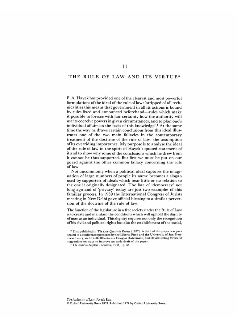 Raz, Joseph - The Rule of Law and Its Virtue - From The Authority of ...