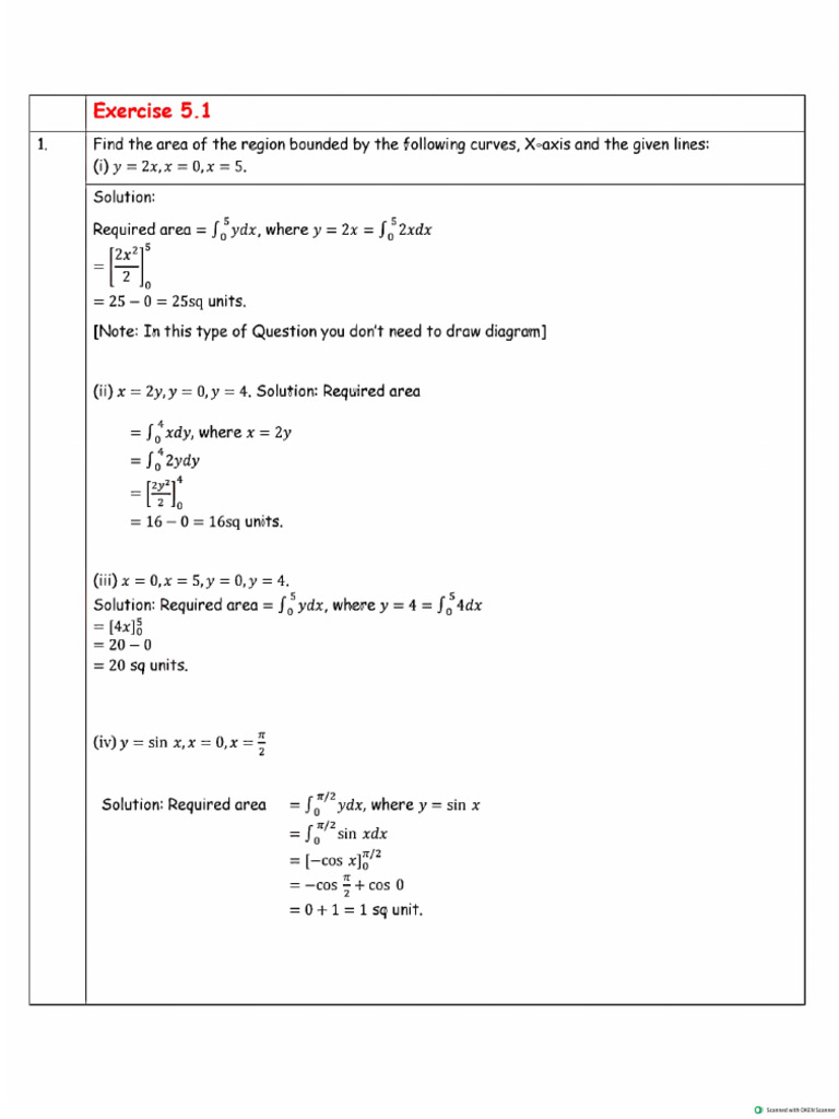 Exercise 5.1 (Application of Integration) Topic | PDF