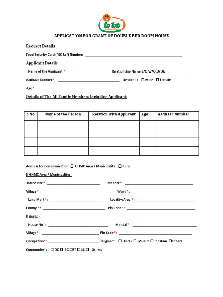Application for Grant of Double Bed Room House-Application Form | PDF ...