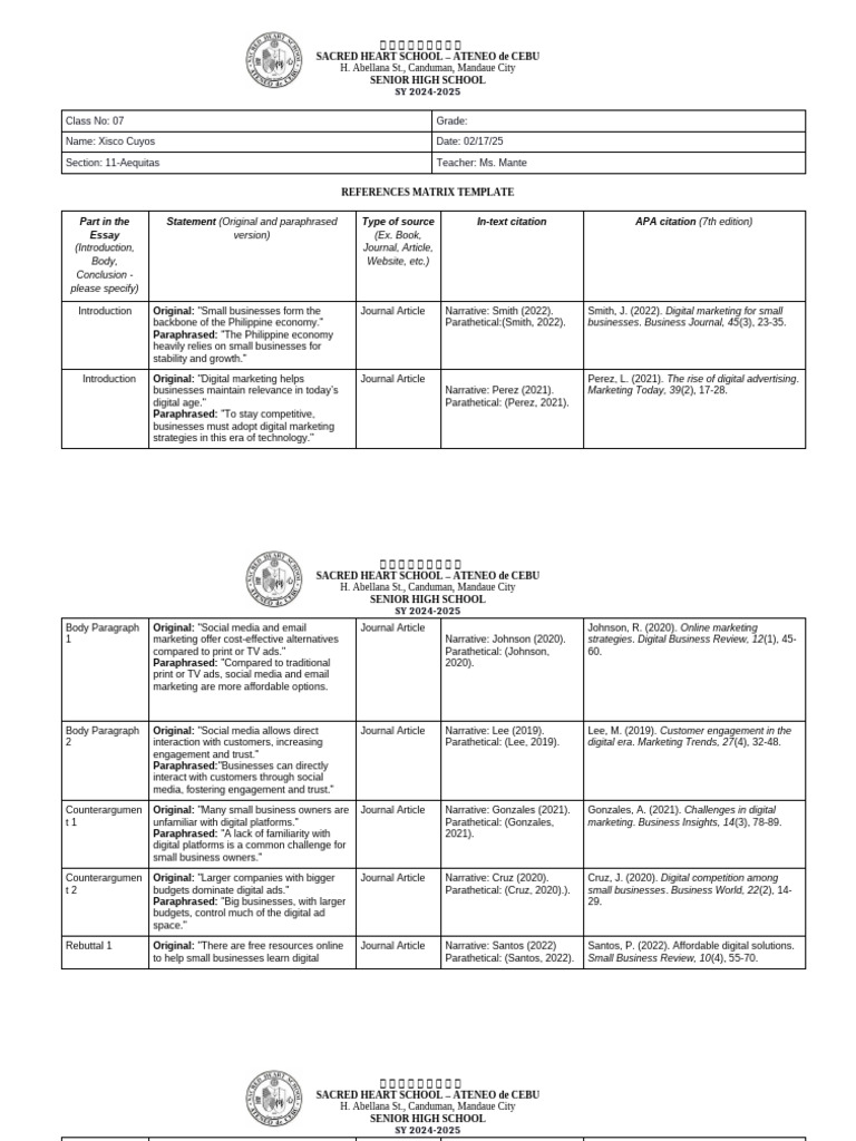 Reference Matrix Template 1 | PDF | Human Communication | Economies
