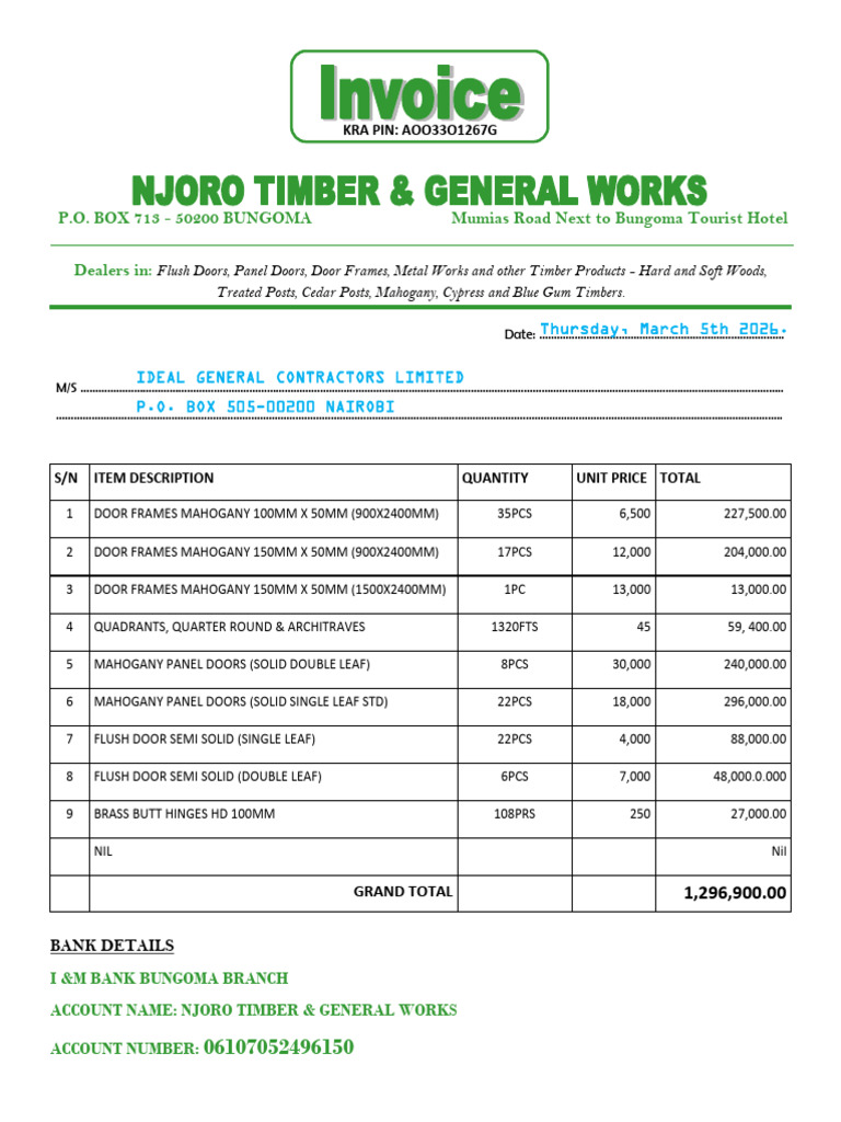 Invoice Njoro Timber | PDF
