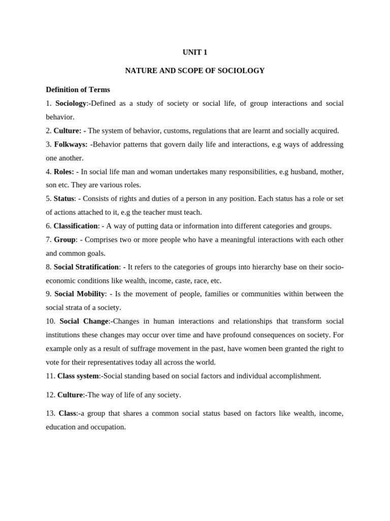 Unit 1 Nature and Scope of Sociology | PDF | Psychology | Health Equity